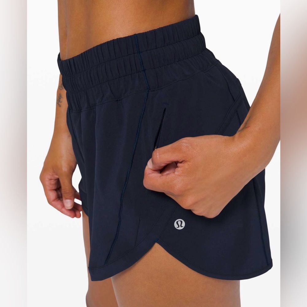 Lululemon Track That Lined Shorts 4" Women Size 2 Navy Blue Brief Liner Athletic